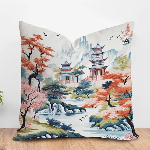 Miniatura 21 de ArogGeld Funda de almohada blanca con flores chinoiserie, funda de almohada para sofá, diseño floral verde y blanco, funda de almohada de lino A-12