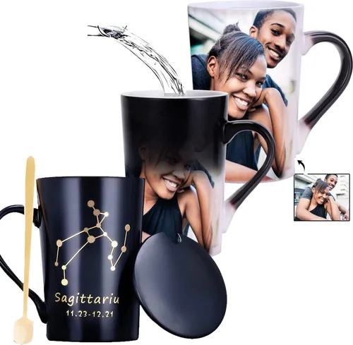 Taza mágica de café con foto que cambia de color personalizada, 14 onzas, diseño de constelación personalizada, taza sensible al calor caliente,