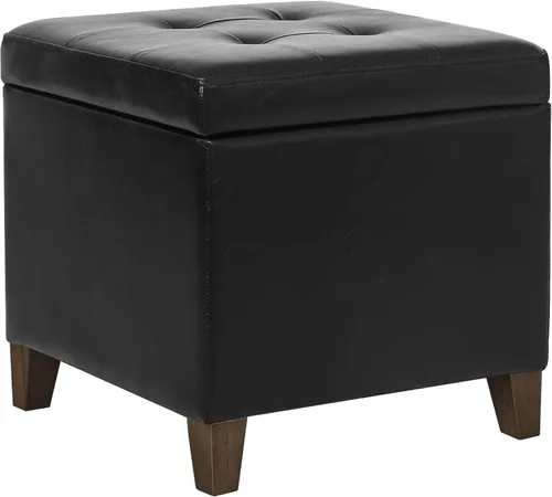 Miniatura 9 de Homebeez Taburete otomano de almacenamiento de piel sintética con tapa abatible (negro)