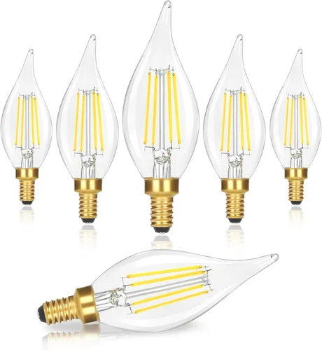 Miniatura 12 de Bombillas LED E12 para candelabro, regulables, equivalente a 40 W, 5000 K, luz diurna brillante, bombillas de vela blanca, 4W 460 LM decorativo CA10