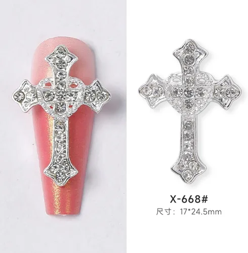 Miniatura 8 de 10 dijes de cruz retro para uñas, diamantes de imitación de aleación, dijes de cruz punk gótico, suministros de arte de uñas para decoración de uñas