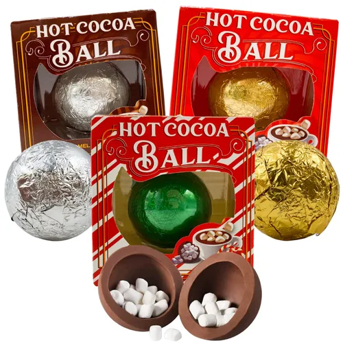 Miniatura 5 de Needzo Bolas de Chocolate Caliente Navideño Derretibles, Rellenos de Calcetas Paquete de 3