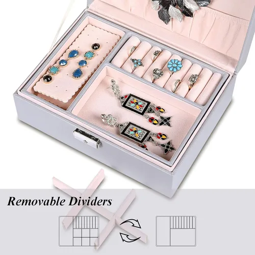 Miniatura 4 de Misaya - Caja organizadora de joyas para mujer, de piel sintética, grande, con candado, para guardar o exhibir aretes, anillos, collares o pulseras