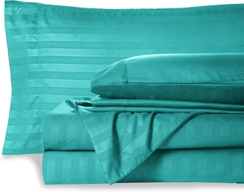 Mocassi Juego de sábanas King Stripe – Sábanas y fundas de almohada de lujo para hotel de 1800 ° Premier – Sábanas ultrasuaves, transpirables y