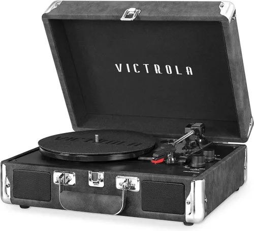 Miniatura 13 de Victrola Journey Tocadiscos Portátil de Maleta con Bluetooth – con Altavoces Integrados, Tocadiscos de Vinilo de 3 Velocidades, Salida RCA, Conector