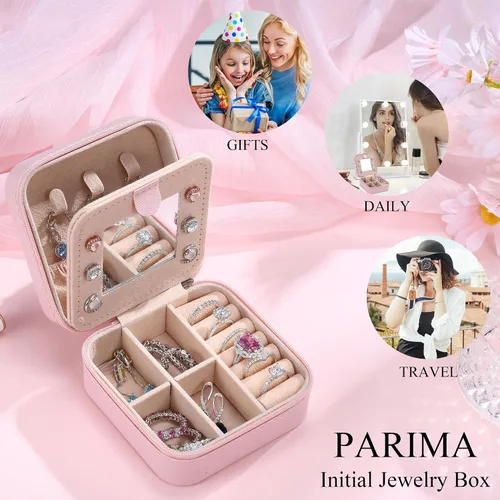 Miniatura 7 de Parima Joyero pequeño para niñas, joyero con iniciales de viaje para niñas, caja organizadora de joyas pequeña, joyero de viaje, organizador