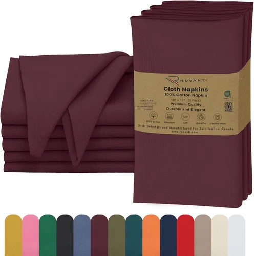 Miniatura 32 de Ruvanti - Servilletas de tela, paquete de 6, 45x45 centímetros, 100% algodón, lavables, suaves y absorbentes, perfectas para bodas, cenas de Belleza