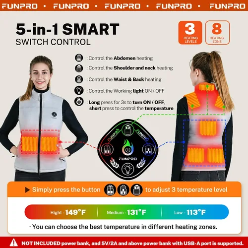 Miniatura 3 de FUNPRO Heated Vest for Women, Smart Heated Jacket, Lights-out Design, Battery Pack Not Included