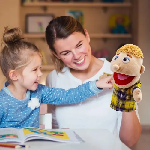 Miniatura 5 de Marionetas de mano familiares, Marionetas para niños para representar a los miembros de la familia 34 cm Marionetas multiétnicas de peluche suaves