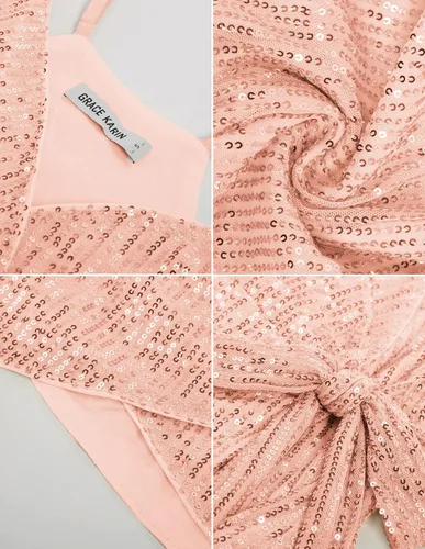Miniatura 5 de GRACE KARIN Camiseta de lentejuelas para mujer cuello en V sexy con lazo en la cintura para fiesta club cóctel camiseta