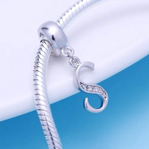 Miniatura 2 de SoulBeads - Colgantes de plata fina 0,925 de letra inicial, alfabeto A-Z. Dije con cristales compatibles con brazaletes europeos