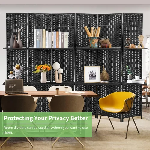Miniatura 5 de BLKMTY Divisores de habitación con estantes, pantalla de partición portátil, 6 paneles divisores de habitación y pantallas de privacidad plegables