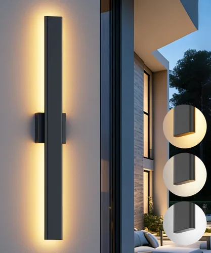 Miniatura 14 de Aipsun Aplique de pared negro para exteriores, 3000 K, 4000 K, 6000 K, 23.6 pulgadas, luz exterior moderna de 23.6 pulgadas, 1 paquete, luz de pared