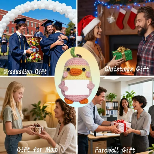 Miniatura 6 de Regalos personalizados para mujeres, hombres, mamá, papá - Tarjetas de regalo en blanco - Pato de peluche de ganchillo hecho a mano de apoyo Tarjeta