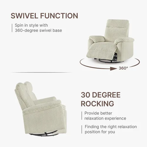 Miniatura 4 de KISLOT Mecedora reclinable giratoria para adultos, de pana giratoria de 360 grados, manual de 3 posiciones, ajustable, fácil montaje para espacios