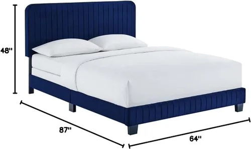 Miniatura 2 de Modway Celine Channel - Cama de terciopelo de alto rendimiento, tamaño Queen, color azul marino