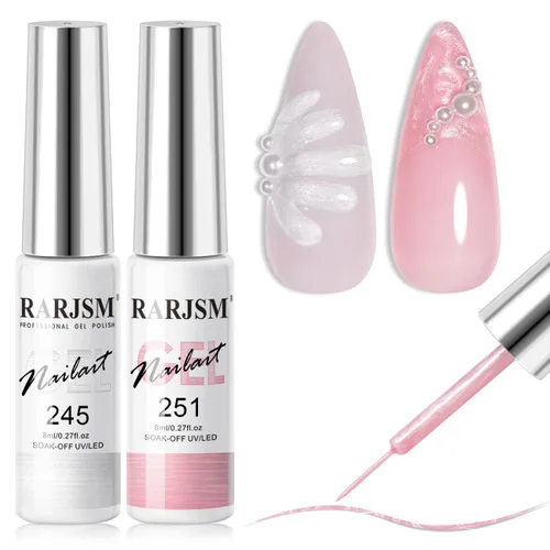 Miniatura 17 de RARJSM Gel Liner - Esmalte de uñas de gel reflectante con purpurina para arte de uñas, pincel fino, plateado, neón, rosa intenso, pintura