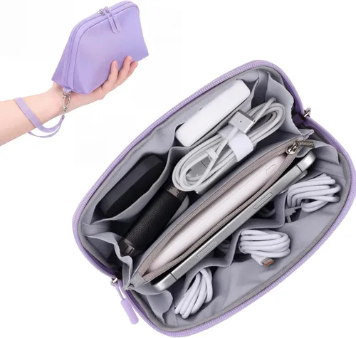 Miniatura 11 de FYY Organizador de cables de viaje, 8 compartimentos, bolsa tecnológica ligera resistente al agua con correa para la muñeca, funda portátil