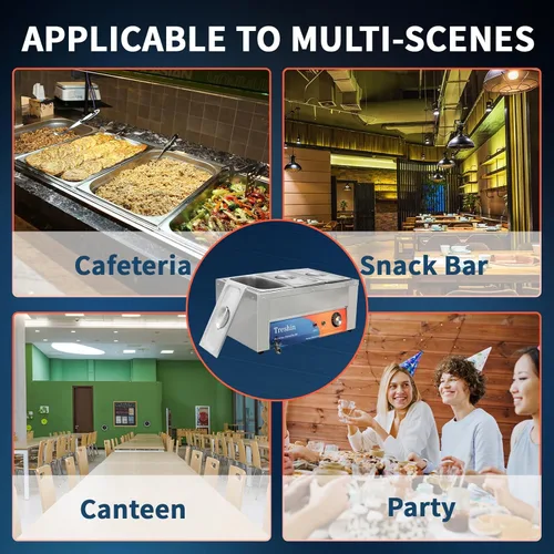 Miniatura 8 de Treshin Calentador de alimentos comercial de 3 sartenes, capacidad de 21 cuartos de galón, 1200 W, de acero inoxidable, calentador de alimentos