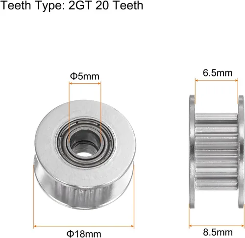 Miniatura 2 de HARFINGTON 10pcs 2GT Polea tensora 20 dientes 0.197 in diámetro 0.709 in diámetro correa dentada de aluminio para 0.236 in ancho cinturón 3D