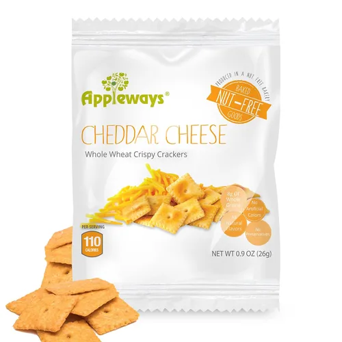 Appleways Galletas de queso cheddar, patatas fritas de queso totalmente naturales envueltas individualmente, aperitivo de queso certificado Kosher,