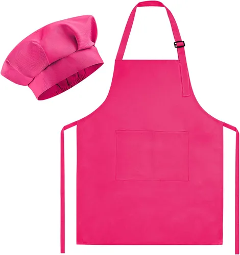 Miniatura 18 de Morcheiong Juego de gorro y delantal de chef para niños, delantal de pintura ajustable para niños y gorro de chef con 2 bolsillos para cocinar