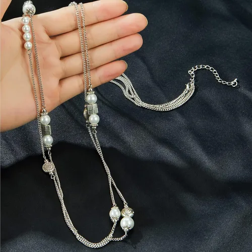 Miniatura 7 de BULINLIN Collar largo de plata en capas para mujer, collar de cadena de suéter con cuentas de piedra turquesa para mujer, joyería de disfraces