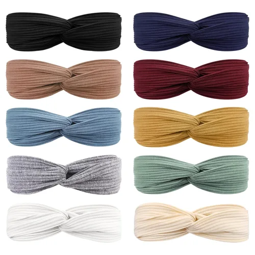 Miniatura 21 de DRESHOW - Paquete de 10 diademas para mujer con diseño entrecruzado vintage, estilo bohemio, trenzadas, elásticas, accesorios para el cabello