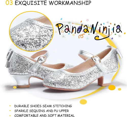 Miniatura 4 de PANDANINJIA Vestido de jada para niñas y niños pequeños, zapatos de princesa Mary Jane con tacones con lazo para fiesta, boda, boda