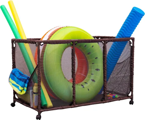 Soporte para fideos de piscina, juguetes, bolas, flotadores y equipos, cubo organizador de almacenamiento de malla, altura para niños, grande (25
