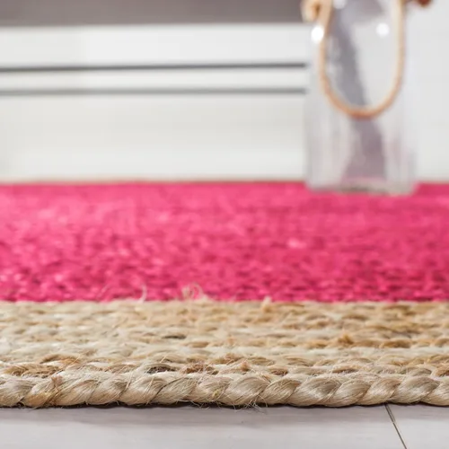Miniatura 3 de SAFAVIEH Alfombra redonda de 3 pies, colección de fibra natural, rosa fucsia y marrón natural, yute hecho a mano, diseño de borde trenzado (NF801C)