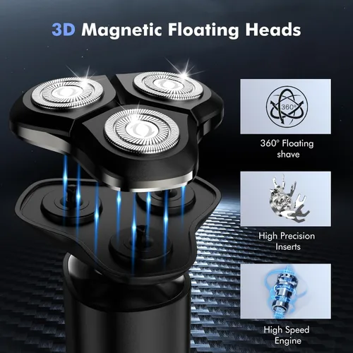 Miniatura 3 de Maquinilla de afeitar eléctrica para hombres, afeitadoras eléctricas magnéticas 2025, IPX7, impermeable, húmedo/seco, pantalla LED inteligente