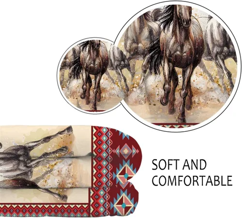Miniatura 5 de CLOHOMIN Manta de animales de caballo nativo americano para cama, sofá, viajes, azteca, navajo, silla de montar del suroeste, manta de felpa