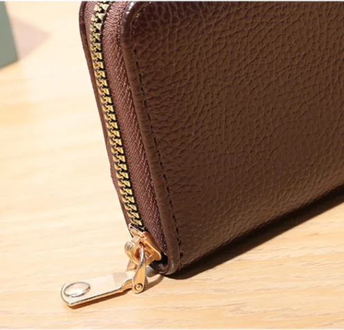 Miniatura 4 de Funda organizadora para tarjetas de crédito, cartera compacta de seguridad con cremallera pequeña, Marrón, Estuche para tarjetas