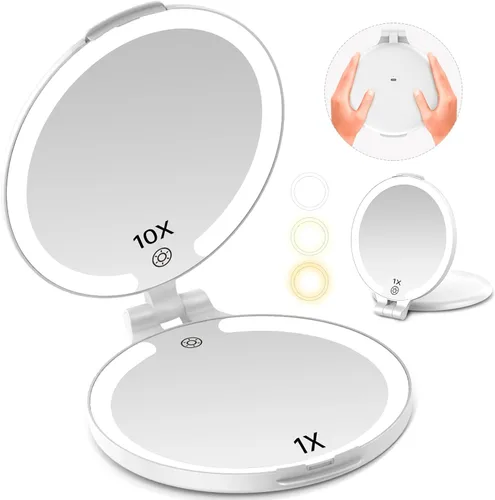 Miniatura 11 de FUNTOUCH Espejo de viaje con luz, espejo de maquillaje recargable 1X/10X con aumento, 7 pulgadas, doble cara, 3 modos de iluminación