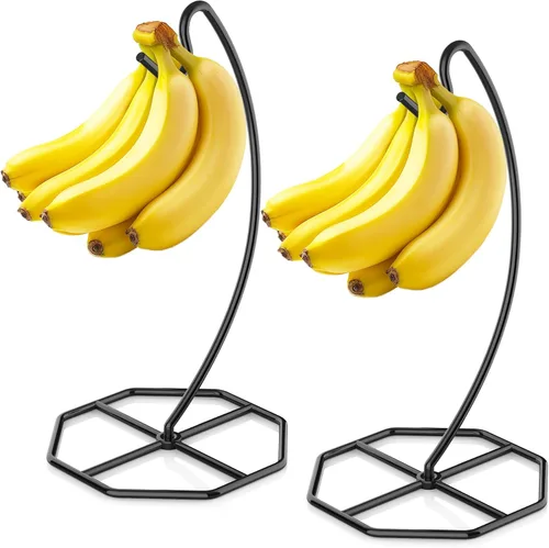 Beesini Paquete de 2 colgadores de plátano, soporte de metal para plátano, soporte para plátanos, soporta hasta 15 libras de plátano o uva, estante
