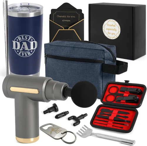 Miniatura 7 de Caja de regalo para papá, kit de relajación y cuidado personal con pistola de masaje, vaso de 20 onzas, bolsa de aseo personal, juego de aseo