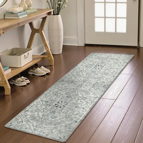 Miniatura 32 de Lahome Alfombra bohemia con medallón floral, 4 x 6 pies, color verde azulado, suave, lavable, antideslizante, apta para mascotas, alfombra