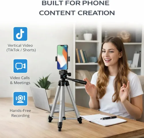 Miniatura 3 de Acuvar Trípode de teléfono de 50 pulgadas con soporte giratorio, filmación vertical y horizontal para iPhone y Android, trípode ligero de aluminio