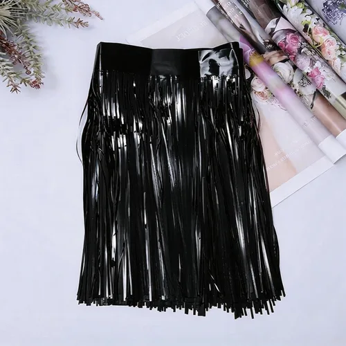 Miniatura 4 de Guirnalda de flecos de papel de aluminio negro, 6 piezas de 10 pies, cortina colgante de oropel metálico con purpurina para desfiles, flotadores