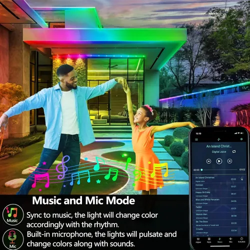 Miniatura 4 de Tira de luces LED Ws2812 RGB+IC de 16.4 pies IP68 impermeable para exteriores, alimentación por USB de 5 V, sincronización de música, Bluetooth