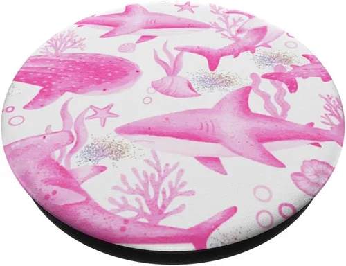 Miniatura 2 de Divertida cabeza de tiburón, cabeza de martillo, tiburón, lindo patrón de tiburón rosa, PopSockets intercambiables PopGrip