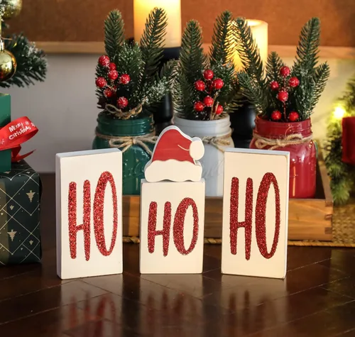 Miniatura 6 de Ho Bloques de Navidad de madera para decoración de mesa y fiesta, 4 piezas (blanco)