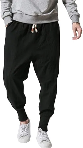 LifeHe Pantalones harén holgados de lino para hombre