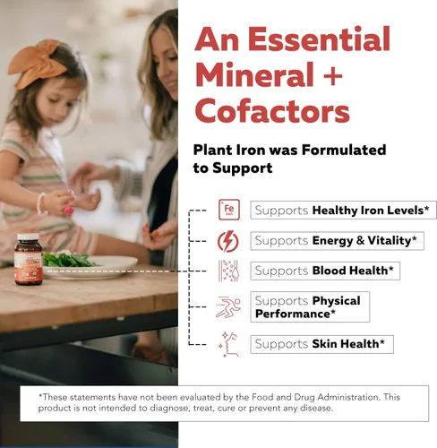 Miniatura 6 de Suplemento de hierro orgánico Minerales de alimentos integrales y cofactores, 25 mg elementales Absorción mejorada más vitaminas para la salud