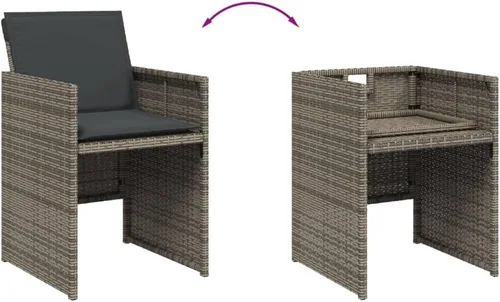 Miniatura 5 de 17-Piece Patio Dining Set Gray Poly Rattan with Cushions, Foldable Chairs, Tempered Glass Table, Space-Saving Outdoor Furniture Set for Garden Patio