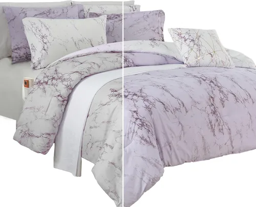 Miniatura 15 de Elegant Comfort Juego de edredón reversible de 10 piezas, estampado de mármol, almohada decorativa y sábana bajera con bolsillos inteligentes, Azul