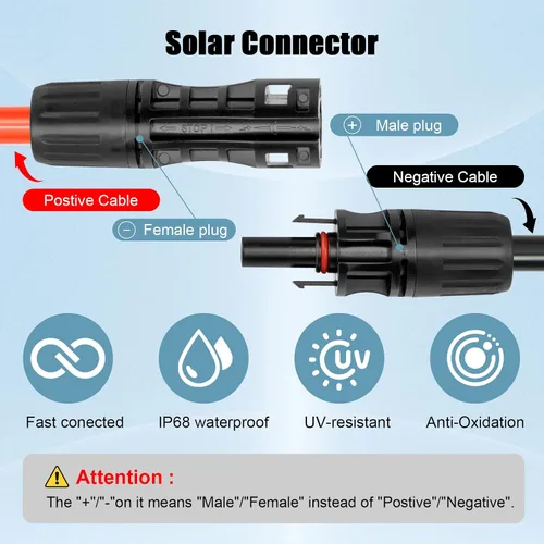 Miniatura 2 de Cable de Extensión Solar de 8 AWG 3 Pies Negro + 3 Pies Rojo, Cable de Panel Solar de Calibre 8 Macho a Hembra Alambre de Cobre Estañado para Panel