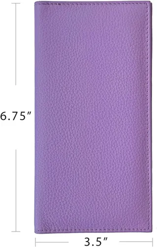 Miniatura 4 de Funda de chequera de cuero genuino básica púrpura claro para hombres y mujeres