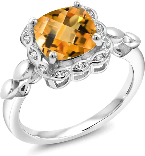 Miniatura 137 de Gem Stone King Anillo de compromiso de plata de ley 925 de 0.315 in con piedra natal y zafiro blanco creado Anillo de compromiso de boda